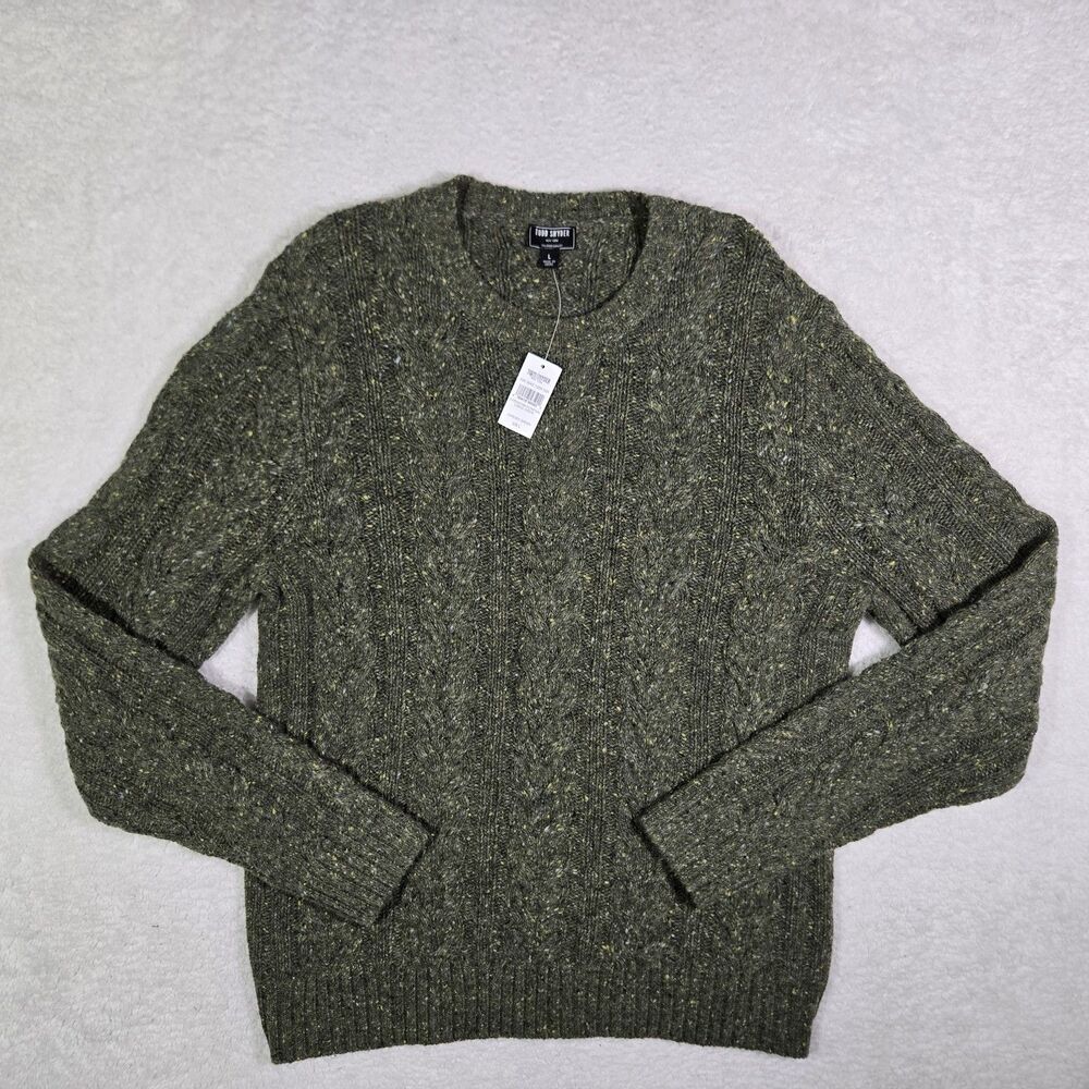 Todd Snyder Merino Wool Alpaca Nylon Cable Knit Mens Large Garden Green Sweater